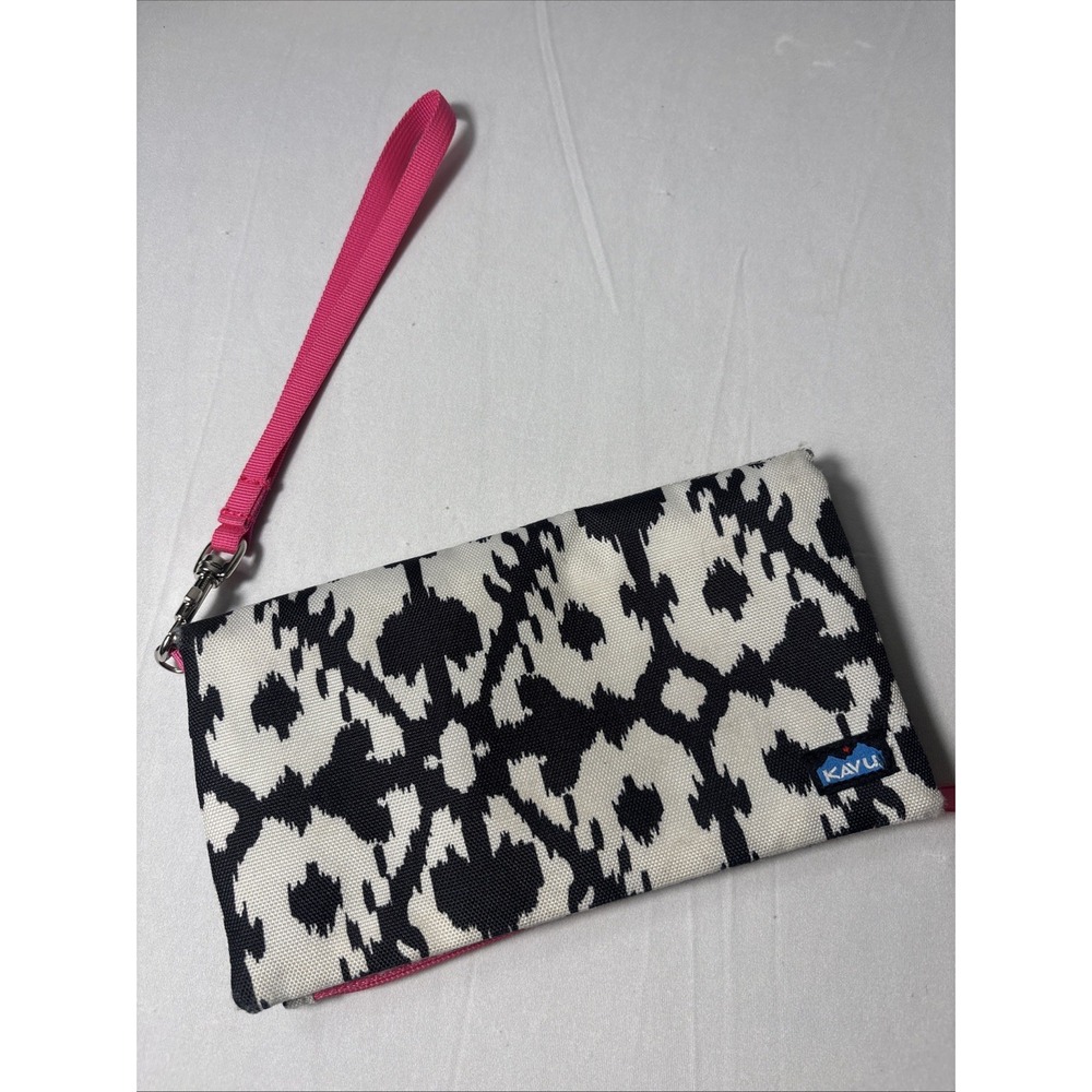 Kavu Big Spender Fold Canvas Wallet Wristlet Pocket Clutch Ink Blot Pink